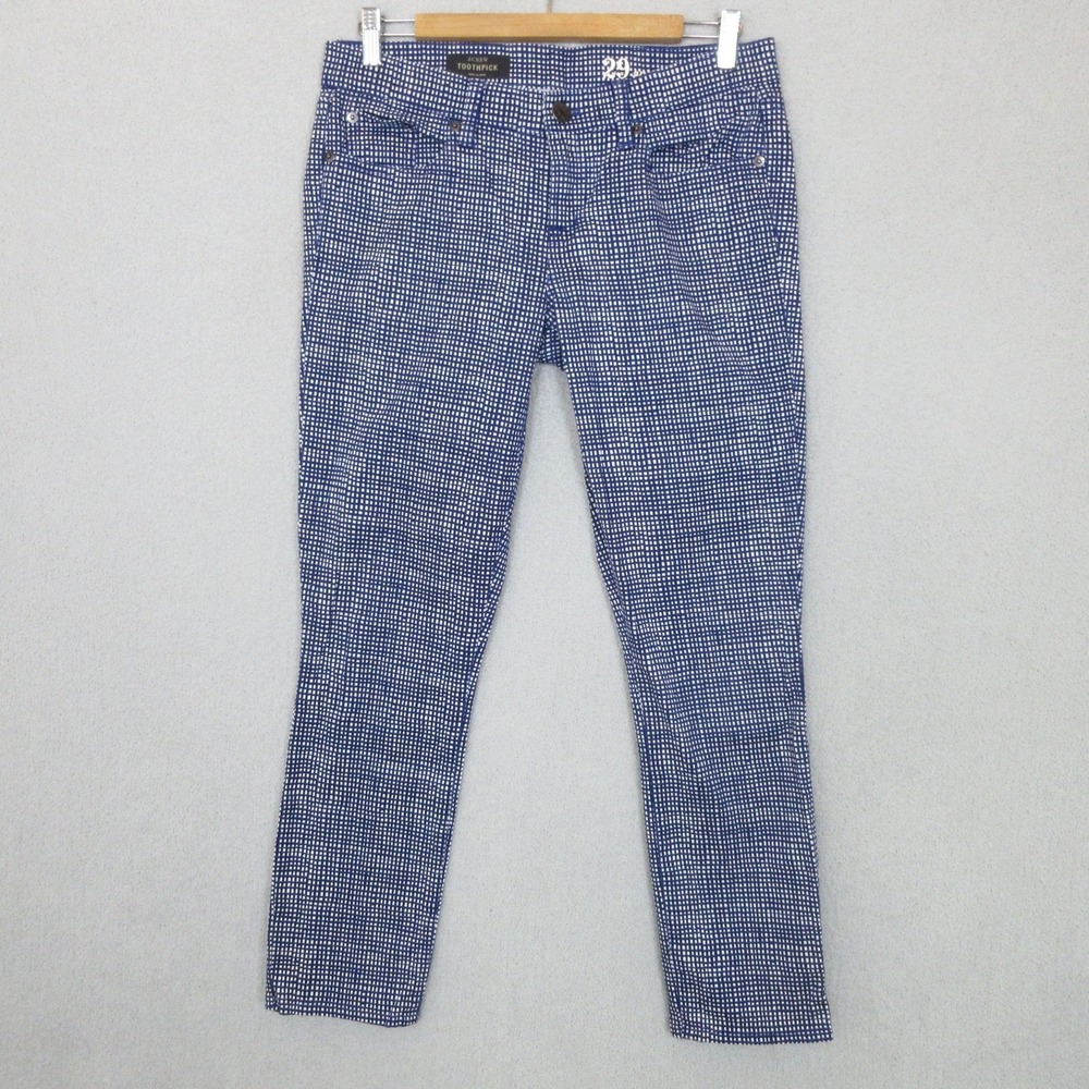 J.Crew Toothpick Ankle Pants Womens 29 Blue White Grid Print Skinny Stretch